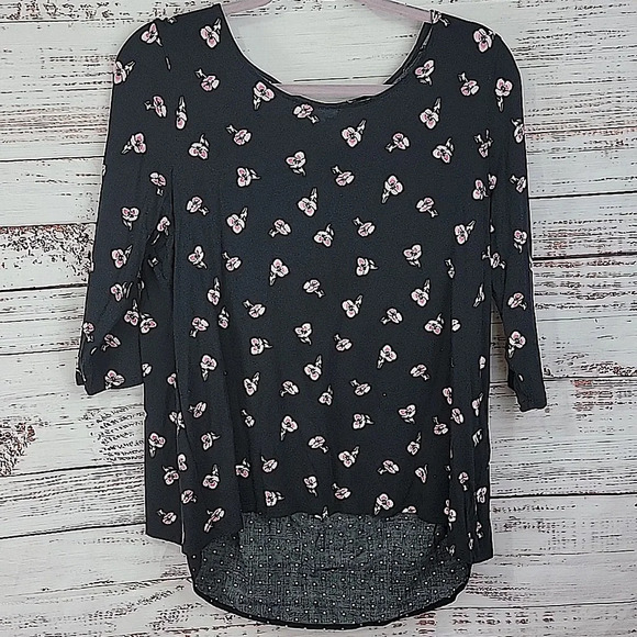 J. Jill Black Floral Tulip Back Tunic Top - Picture 1 of 7